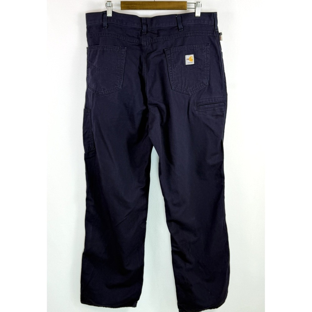 Carhartt Flame Resistance Navy Canvas Pants Original Fit Mens 38x32 Cat 2 2112 - Picture 2 of 6